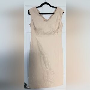 Anne Klein Jacquard Empire Waist Fitted Beige Midi Dress